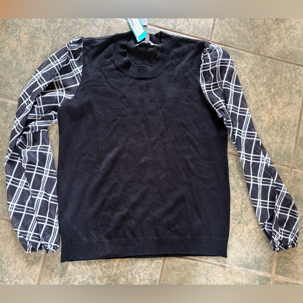 Daniel Rainn Black Sweater with White Plaid Sleeves